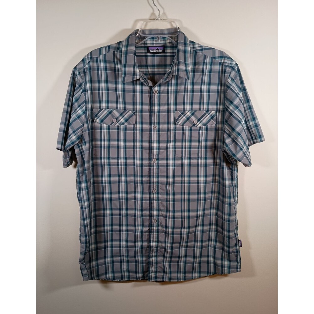 Patagonia Mens Plaid Double Pocket Button Down Short Sleeve Shirt Size Large
